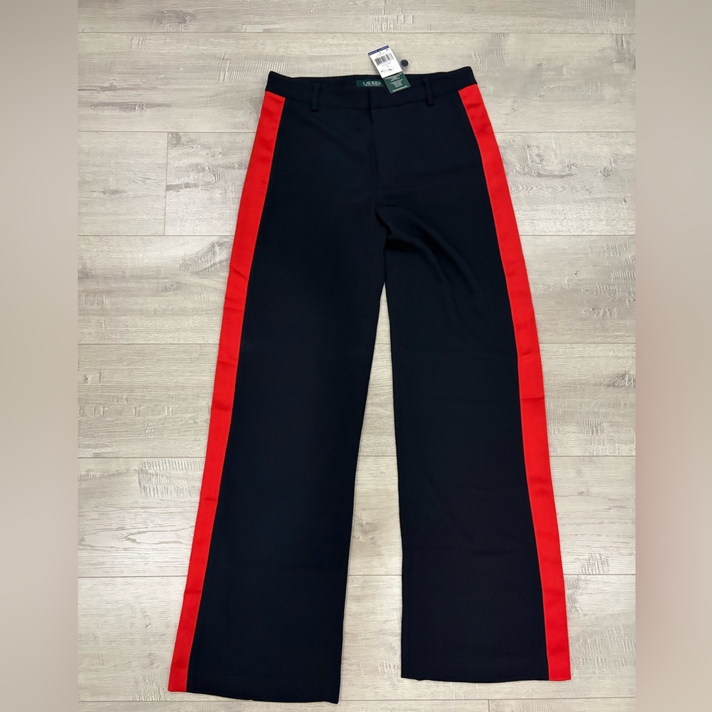 Lauren Ralph Lauren Black Wide-Leg Pants with Red Side Panels